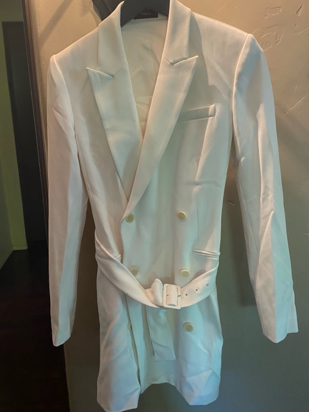 Theory White Double-Breasted Belted Blazer Dress admiral crepe - Picture 5 of 7